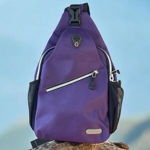 Mosiso Sling Cross Shoulder Bag New Purple Zippered Comp Mesh Side Pockets‎ NWOT